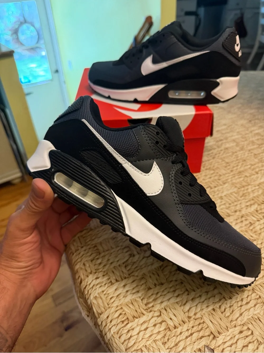 Nike Black Gray White Air Max 90 Sneakers sz 9.5 mens new in box !!